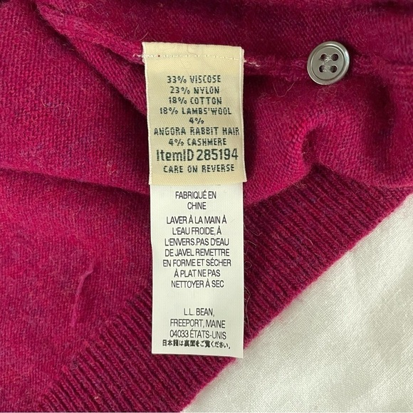 LL Bean LARGE Nordic Fair Isle Cardigan wool cotton blend red burgundy - Picture 7 of 7